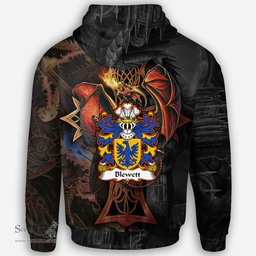 ScotsTee Shop Welsh Blewett Lords of Raglan Coat of Arms Family Crest Wales Hoodie Celtic Cross and Dragon With Sword Hoodie