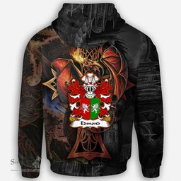 ScotsTee Shop Welsh Edmond AP MERYTH Coat of Arms Family Crest Wales Hoodie Celtic Cross and Dragon With Sword Hoodie
