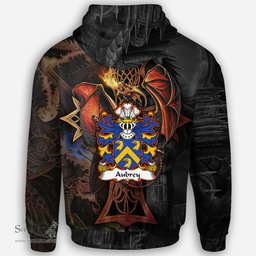 ScotsTee Shop Welsh Aubrey of Breconshire Coat of Arms Family Crest Wales Hoodie Celtic Cross and Dragon With Sword Hoodie