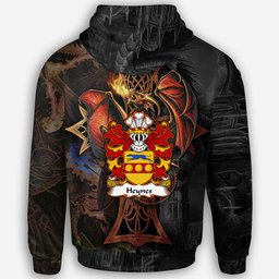 ScotsTee Shop Welsh Heynes of Stretton Shropshire ap John Heynes Coat of Arms Family Crest Wales Hoodie Celtic Cross and Dragon With Sword Hoodie