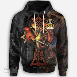 ScotsTee Shop Welsh Flint lord of Coat of Arms Family Crest Wales Hoodie Celtic Cross and Dragon With Sword Hoodie