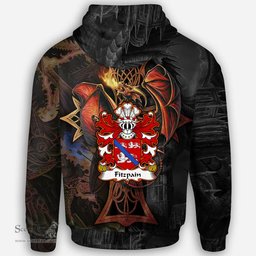 ScotsTee Shop Welsh Fitzpain of Llanfair Monmouthshire Coat of Arms Family Crest Wales Hoodie Celtic Cross and Dragon With Sword Hoodie