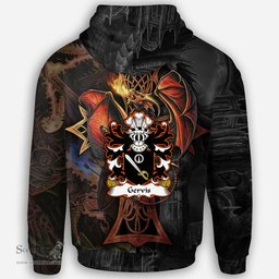 ScotsTee Shop Welsh Gervis of Ruthin Denbighshire Coat of Arms Family Crest Wales Hoodie Celtic Cross and Dragon With Sword Hoodie