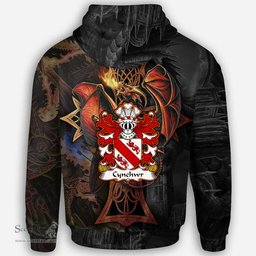 ScotsTee Shop Welsh Cynchwr lord of Ireland Coat of Arms Family Crest Wales Hoodie Celtic Cross and Dragon With Sword Hoodie