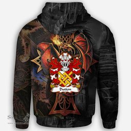 ScotsTee Shop Welsh Dutton of Dutton of Cheshire Coat of Arms Family Crest Wales Hoodie Celtic Cross and Dragon With Sword Hoodie