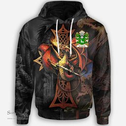 ScotsTee Shop Welsh Iorwerth AP DAFYDD Coat of Arms Family Crest Wales Hoodie Celtic Cross and Dragon With Sword Hoodie