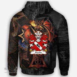 ScotsTee Shop Welsh Davies Robert of Gwysanau Flint Coat of Arms Family Crest Wales Hoodie Celtic Cross and Dragon With Sword Hoodie