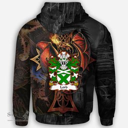 ScotsTee Shop Welsh Lord or Lort of St Patrick Pembrokeshire Coat of Arms Family Crest Wales Hoodie Celtic Cross and Dragon With Sword Hoodie