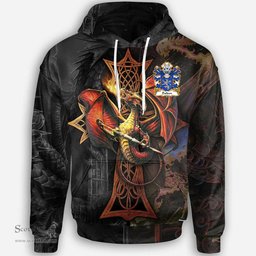 ScotsTee Shop Welsh Dalden of Penarth Glamorgan Coat of Arms Family Crest Wales Hoodie Celtic Cross and Dragon With Sword Hoodie
