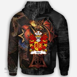 ScotsTee Shop Welsh Ithel ANWYL Ap Bleddyn Coat of Arms Family Crest Wales Hoodie Celtic Cross and Dragon With Sword Hoodie