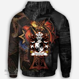 ScotsTee Shop Welsh Gravenor or Gosvenor Coat of Arms Family Crest Wales Hoodie Celtic Cross and Dragon With Sword Hoodie