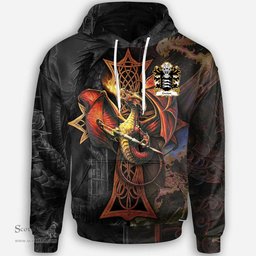 ScotsTee Shop Welsh Gwion BENARW Ap Gwion Sais ap Heilin Coat of Arms Family Crest Wales Hoodie Celtic Cross and Dragon With Sword Hoodie