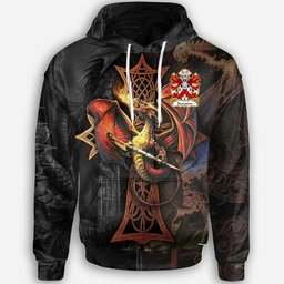 ScotsTee Shop Welsh Kynaston Descended from Iorwerth Goch Coat of Arms Family Crest Wales Hoodie Celtic Cross and Dragon With Sword Hoodie