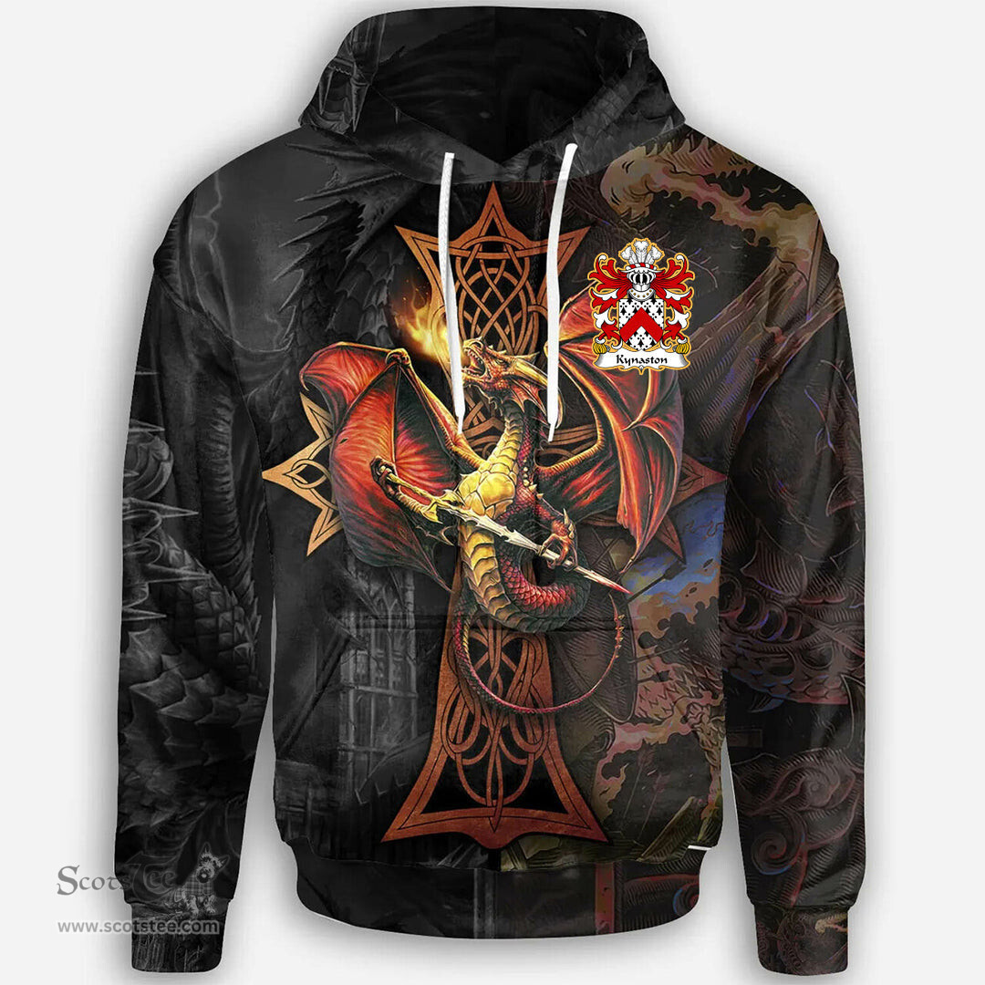 ScotsTee Shop Welsh Kynaston Descended from Iorwerth Goch Coat of Arms Family Crest Wales Hoodie Celtic Cross and Dragon With Sword Hoodie