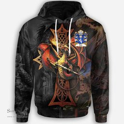 ScotsTee Shop Welsh Dun or DONNE Sir Daniel Coat of Arms Family Crest Wales Hoodie Celtic Cross and Dragon With Sword Hoodie