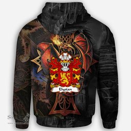 ScotsTee Shop Welsh Elystan GLODRYDD Coat of Arms Family Crest Wales Hoodie Celtic Cross and Dragon With Sword Hoodie