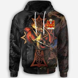 ScotsTee Shop Welsh Gwrgant FARFDRWCHF Monmouthshire Coat of Arms Family Crest Wales Hoodie Celtic Cross and Dragon With Sword Hoodie