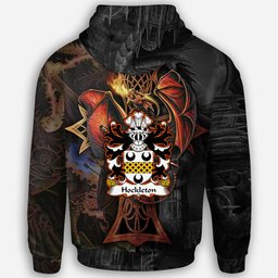ScotsTee Shop Welsh Hockleton of Trergarreg Church Stoke Coat of Arms Family Crest Wales Hoodie Celtic Cross and Dragon With Sword Hoodie