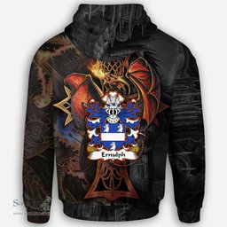 ScotsTee Shop Welsh Ernulph of Brynbuga Monmouthshire Coat of Arms Family Crest Wales Hoodie Celtic Cross and Dragon With Sword Hoodie