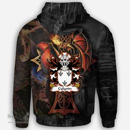 ScotsTee Shop Welsh Cylynin of Powys Coat of Arms Family Crest Wales Hoodie Celtic Cross and Dragon With Sword Hoodie