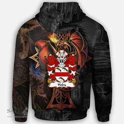 ScotsTee Shop Welsh Hoby of Radnor Powys Coat of Arms Family Crest Wales Hoodie Celtic Cross and Dragon With Sword Hoodie