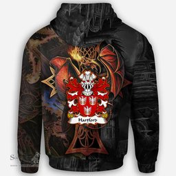 ScotsTee Shop Welsh Hartford Sir Walter of Pembrokeshire Coat of Arms Family Crest Wales Hoodie Celtic Cross and Dragon With Sword Hoodie