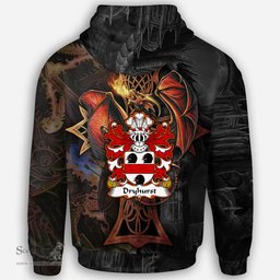 ScotsTee Shop Welsh Dryhurst of Denbighshire Coat of Arms Family Crest Wales Hoodie Celtic Cross and Dragon With Sword Hoodie