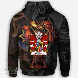 ScotsTee Shop Welsh William Sir AP THOMAS Coat of Arms Family Crest Wales Hoodie Celtic Cross and Dragon With Sword Hoodie
