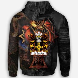 ScotsTee Shop Welsh St Davids Diocese of Coat of Arms Family Crest Wales Hoodie Celtic Cross and Dragon With Sword Hoodie