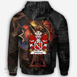 ScotsTee Shop Welsh Walwyn Hellens Herefordshire Coat of Arms Family Crest Wales Hoodie Celtic Cross and Dragon With Sword Hoodie
