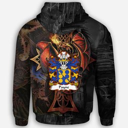 ScotsTee Shop Welsh Payne of Denbighshire Coat of Arms Family Crest Wales Hoodie Celtic Cross and Dragon With Sword Hoodie