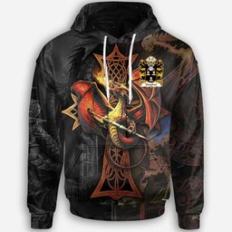 ScotsTee Shop Welsh Vaughan of Breconshire Coat of Arms Family Crest Wales Hoodie Celtic Cross and Dragon With Sword Hoodie