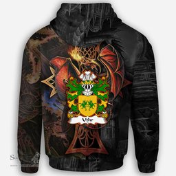 ScotsTee Shop Welsh Uthr PENDRAGON Father of King Arhtur Coat of Arms Family Crest Wales Hoodie Celtic Cross and Dragon With Sword Hoodie