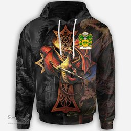 ScotsTee Shop Welsh Uthr PENDRAGON Father of King Arhtur Coat of Arms Family Crest Wales Hoodie Celtic Cross and Dragon With Sword Hoodie