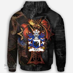 ScotsTee Shop Welsh Talley Chancellor of St. Davids Coat of Arms Family Crest Wales Hoodie Celtic Cross and Dragon With Sword Hoodie
