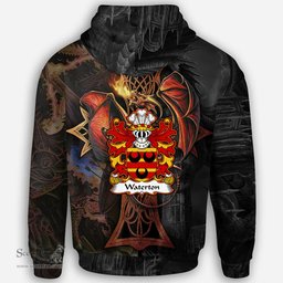 ScotsTee Shop Welsh Waterton of Herefordshire Coat of Arms Family Crest Wales Hoodie Celtic Cross and Dragon With Sword Hoodie