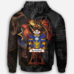 ScotsTee Shop Welsh Sarnesfield of Herefordshire Coat of Arms Family Crest Wales Hoodie Celtic Cross and Dragon With Sword Hoodie