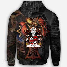 ScotsTee Shop Welsh Rhys AB EINION SAIS Coat of Arms Family Crest Wales Hoodie Celtic Cross and Dragon With Sword Hoodie