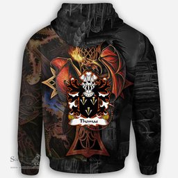 ScotsTee Shop Welsh Thomas of Monmouthshire Coat of Arms Family Crest Wales Hoodie Celtic Cross and Dragon With Sword Hoodie