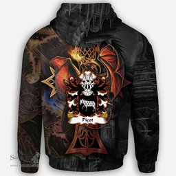 ScotsTee Shop Welsh Picot or Pigot lord of Klynn Pembrokeshire Coat of Arms Family Crest Wales Hoodie Celtic Cross and Dragon With Sword Hoodie
