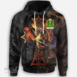 ScotsTee Shop Welsh Stedman of Cardiganshire Coat of Arms Family Crest Wales Hoodie Celtic Cross and Dragon With Sword Hoodie