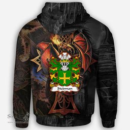 ScotsTee Shop Welsh Stedman of Cardiganshire Coat of Arms Family Crest Wales Hoodie Celtic Cross and Dragon With Sword Hoodie