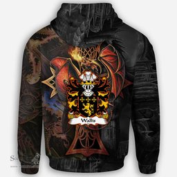 ScotsTee Shop Welsh Wallis or Welsh of Llan wern Monmouthshire Coat of Arms Family Crest Wales Hoodie Celtic Cross and Dragon With Sword Hoodie