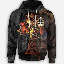 ScotsTee Shop Welsh Syward or Siward lord of Rhutin Glamorgan Coat of Arms Family Crest Wales Hoodie Celtic Cross and Dragon With Sword Hoodie