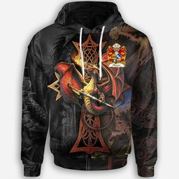 ScotsTee Shop Welsh Weaver or Wever of Radnorshire Coat of Arms Family Crest Wales Hoodie Celtic Cross and Dragon With Sword Hoodie