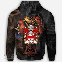 ScotsTee Shop Welsh Martell lords of Llanfaches Montgomeryshire Coat of Arms Family Crest Wales Hoodie Celtic Cross and Dragon With Sword Hoodie