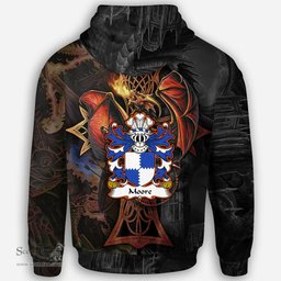 ScotsTee Shop Welsh Moore lords of Crick Monmouthshire Coat of Arms Family Crest Wales Hoodie Celtic Cross and Dragon With Sword Hoodie