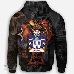 ScotsTee Shop Welsh Moris of Caswilia Brawdy Pembrokeshire Coat of Arms Family Crest Wales Hoodie Celtic Cross and Dragon With Sword Hoodie