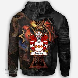 ScotsTee Shop Welsh Merfyn FRYCH King of Gwynedd Coat of Arms Family Crest Wales Hoodie Celtic Cross and Dragon With Sword Hoodie