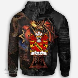 ScotsTee Shop Welsh Middleton Daughter m. Rhirid ap Dafydd Coat of Arms Family Crest Wales Hoodie Celtic Cross and Dragon With Sword Hoodie